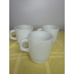 Vintage Anchor Hocking Fire-King Stackable Coffee Mug Cup Milk Glass White Set 3